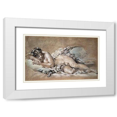 A Young Girl Sleeping White Modern Wood Framed Art Print with Double Matting by Boucher, Francois