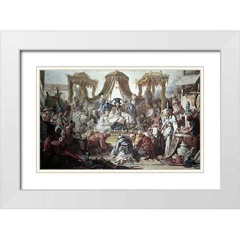 Chinese Curio:Audience of The Chinese Emperor White Modern Wood Framed Art Print with Double Matting by Boucher, Francois