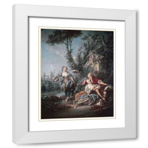 Flower Gatherers White Modern Wood Framed Art Print with Double Matting by Boucher, Francois