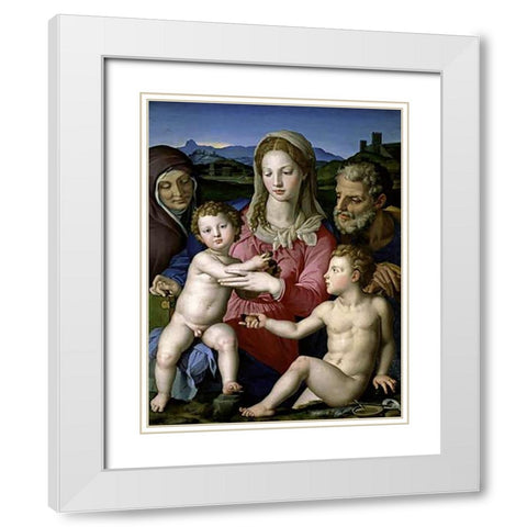 Family with Saint Anne and John the Baptist as a Child White Modern Wood Framed Art Print with Double Matting by Bronzino, Agnolo
