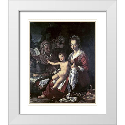 Holy Family White Modern Wood Framed Art Print with Double Matting by Bronzino, Agnolo