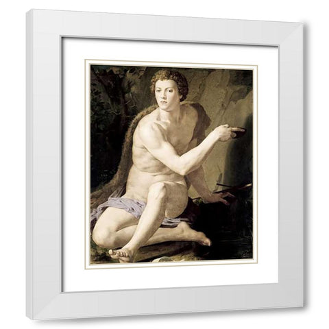 St. John The Baptist White Modern Wood Framed Art Print with Double Matting by Bronzino, Agnolo