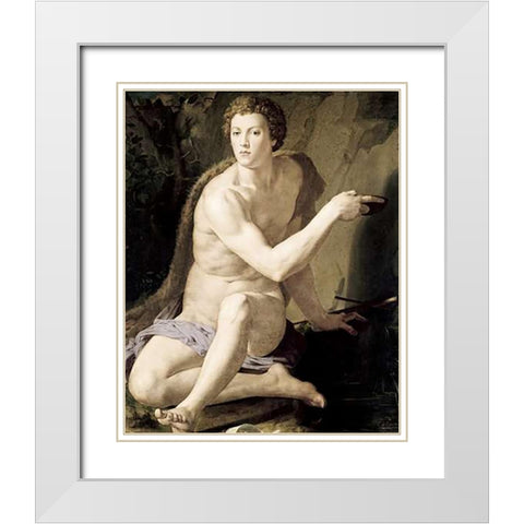 St. John The Baptist White Modern Wood Framed Art Print with Double Matting by Bronzino, Agnolo