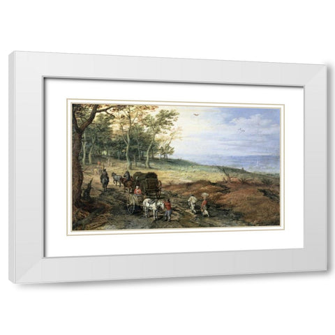 A Wooded Landscape with Travelers White Modern Wood Framed Art Print with Double Matting by Jan Brueghel the Elder
