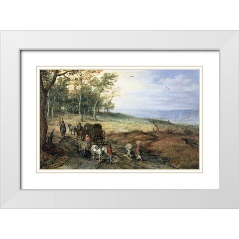A Wooded Landscape with Travelers White Modern Wood Framed Art Print with Double Matting by Jan Brueghel the Elder