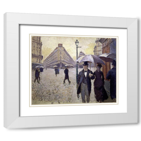 Paris Street--Rainy Weather - Study White Modern Wood Framed Art Print with Double Matting by Caillebotte, Gustave