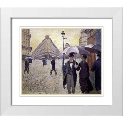 Paris Street--Rainy Weather - Study White Modern Wood Framed Art Print with Double Matting by Caillebotte, Gustave