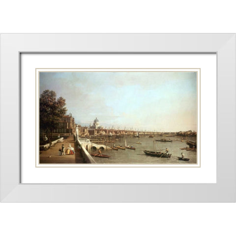 London From Somerset House White Modern Wood Framed Art Print with Double Matting by Canaletto