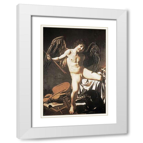 Amour Victorious White Modern Wood Framed Art Print with Double Matting by Caravaggio
