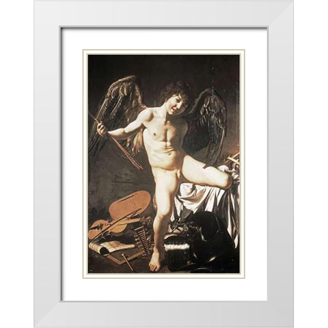 Amour Victorious White Modern Wood Framed Art Print with Double Matting by Caravaggio