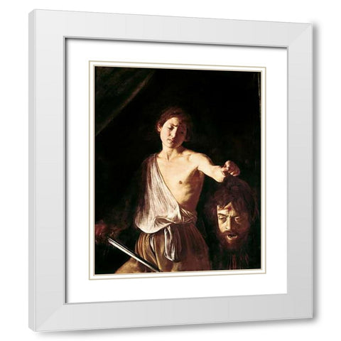 David With The Head of Goliath White Modern Wood Framed Art Print with Double Matting by Caravaggio