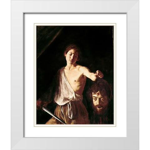 David With The Head of Goliath White Modern Wood Framed Art Print with Double Matting by Caravaggio