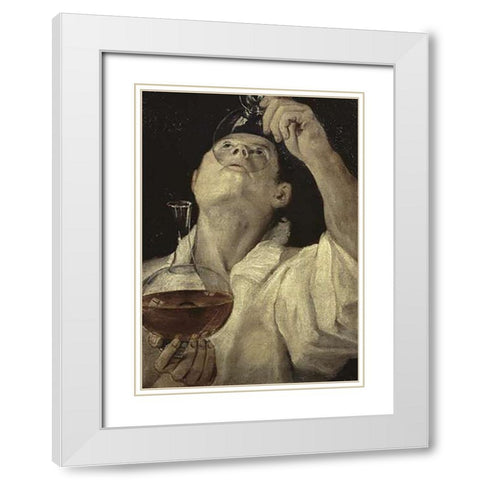 Homme Du Vin White Modern Wood Framed Art Print with Double Matting by Carracci, Annibale