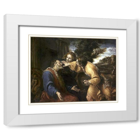 Tobias Heals His Blind Father White Modern Wood Framed Art Print with Double Matting by Carracci, Annibale