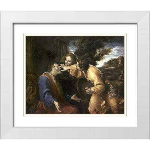 Tobias Heals His Blind Father White Modern Wood Framed Art Print with Double Matting by Carracci, Annibale