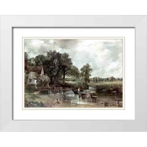 Haywain White Modern Wood Framed Art Print with Double Matting by Constable, John