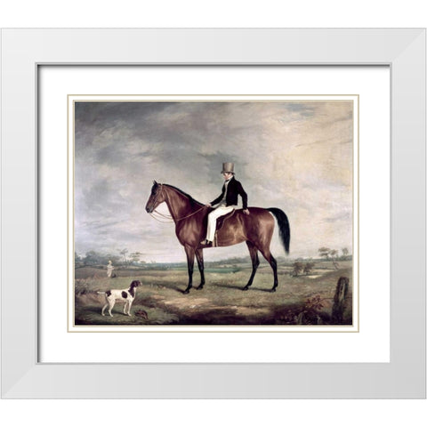 A Young Gentleman In a Grey Hat On a Bay Hunter White Modern Wood Framed Art Print with Double Matting by Cooper, Abraham