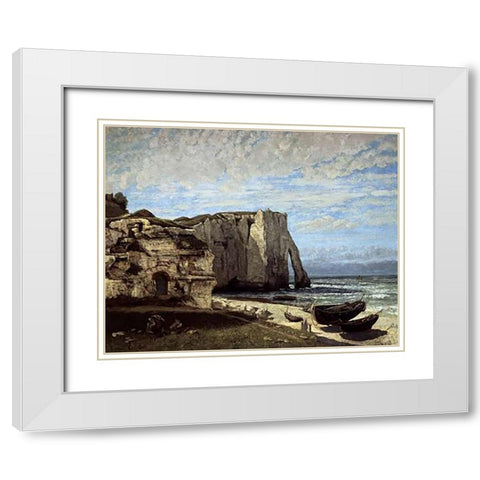 Cliffs of Etretat After a Storm White Modern Wood Framed Art Print with Double Matting by Courbet, Gustave