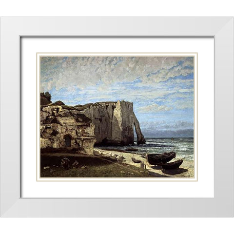 Cliffs of Etretat After a Storm White Modern Wood Framed Art Print with Double Matting by Courbet, Gustave