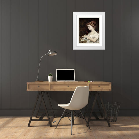 Woman With Jewels White Modern Wood Framed Art Print with Double Matting by Courbet, Gustave