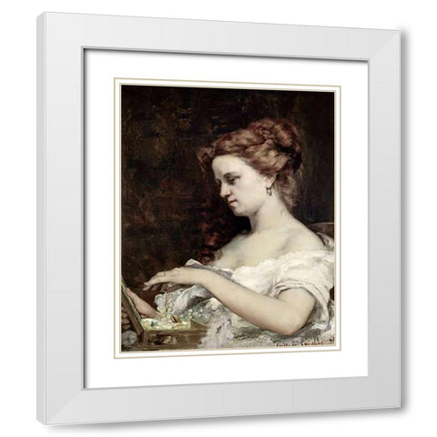 Woman With Jewels White Modern Wood Framed Art Print with Double Matting by Courbet, Gustave