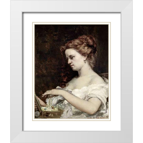 Woman With Jewels White Modern Wood Framed Art Print with Double Matting by Courbet, Gustave