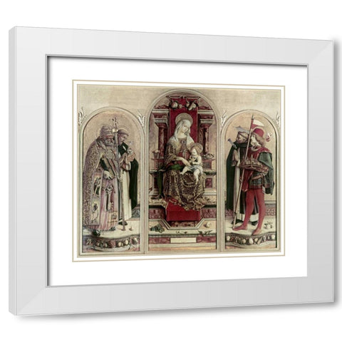 Madonna and Child With Saints White Modern Wood Framed Art Print with Double Matting by Crivelli, Carlo