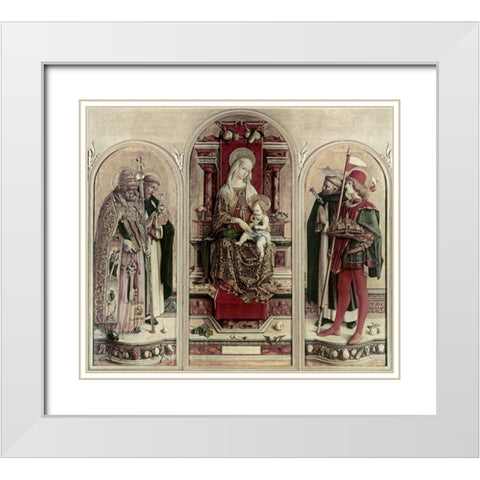 Madonna and Child With Saints White Modern Wood Framed Art Print with Double Matting by Crivelli, Carlo