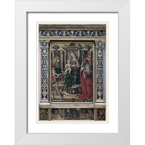 Madonna and Child With St. Jerome and St. Sebastian White Modern Wood Framed Art Print with Double Matting by Crivelli, Carlo