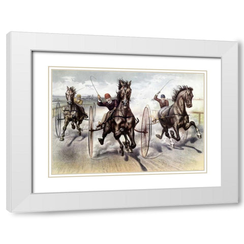 A Race For Blood White Modern Wood Framed Art Print with Double Matting by Currier and Ives