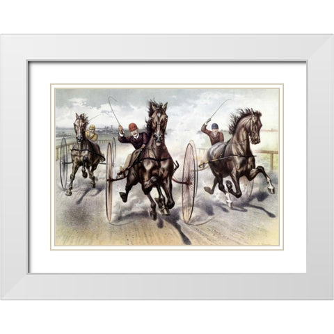 A Race For Blood White Modern Wood Framed Art Print with Double Matting by Currier and Ives