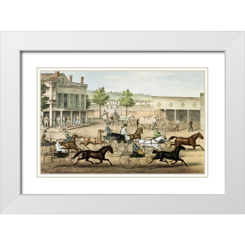 Going To The Trot White Modern Wood Framed Art Print with Double Matting by Currier and Ives