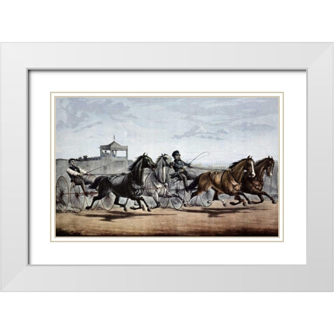 Passing The Stand White Modern Wood Framed Art Print with Double Matting by Currier and Ives