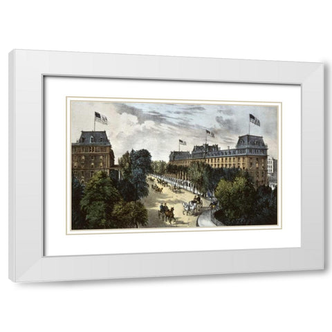 Saratoga Springs White Modern Wood Framed Art Print with Double Matting by Currier and Ives