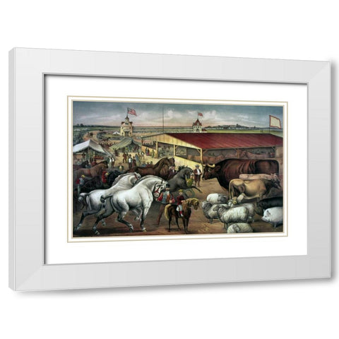 Sights at The Fair Ground White Modern Wood Framed Art Print with Double Matting by Currier and Ives