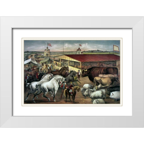 Sights at The Fair Ground White Modern Wood Framed Art Print with Double Matting by Currier and Ives