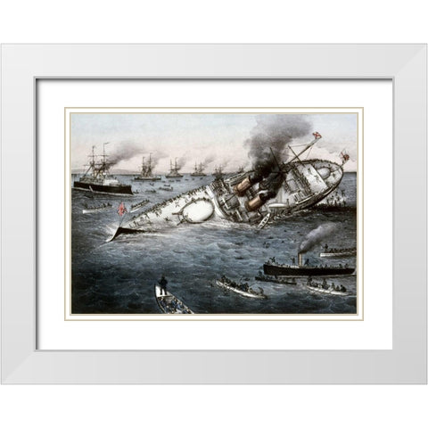Sinking of The Battleship Victoria Off Tripoli,Syria, June 22, 1893 White Modern Wood Framed Art Print with Double Matting by Currier and Ives