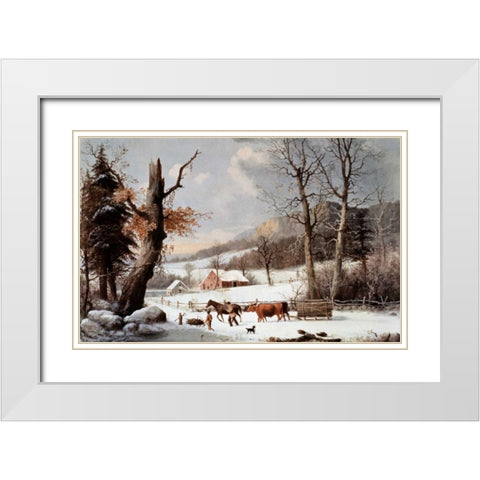 Winter In The Country - Homeward From The Wood-Lot White Modern Wood Framed Art Print with Double Matting by Currier and Ives