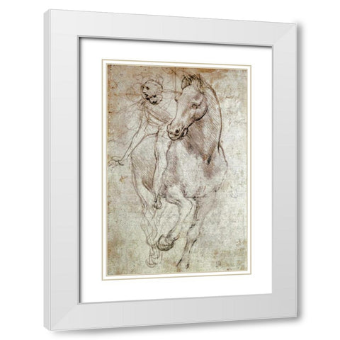 Horse and Rider White Modern Wood Framed Art Print with Double Matting by Da Vinci, Leonardo