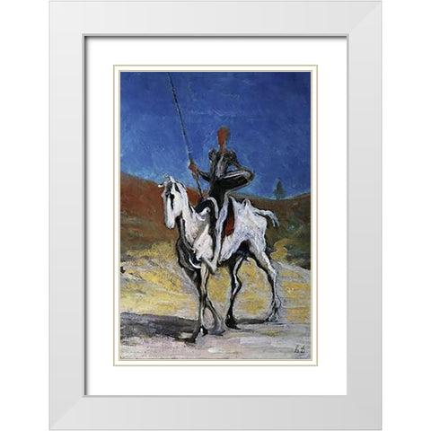 Don Quixote White Modern Wood Framed Art Print with Double Matting by Daumier, Honore