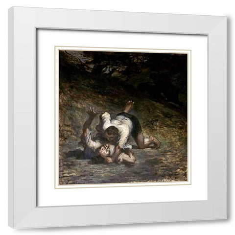 Thief and The Ass White Modern Wood Framed Art Print with Double Matting by Daumier, Honore