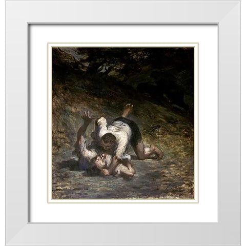 Thief and The Ass White Modern Wood Framed Art Print with Double Matting by Daumier, Honore