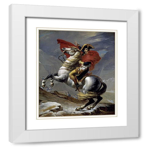 First Consul Crossing The Alps White Modern Wood Framed Art Print with Double Matting by David, Jacques-Louis