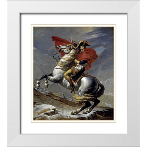 First Consul Crossing The Alps White Modern Wood Framed Art Print with Double Matting by David, Jacques-Louis