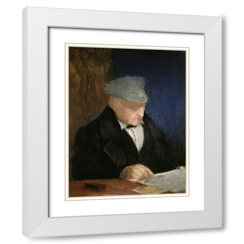 Auguste, the Artists Father White Modern Wood Framed Art Print with Double Matting by Degas, Edgar