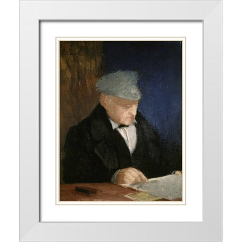 Auguste, the Artists Father White Modern Wood Framed Art Print with Double Matting by Degas, Edgar