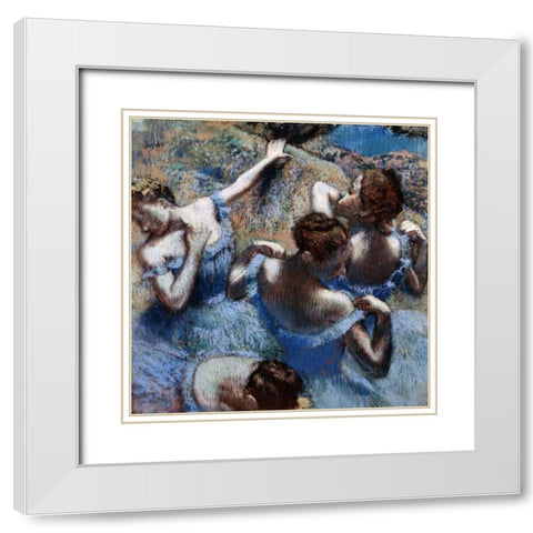 Blue Dancers - Les Danseuses Bleues White Modern Wood Framed Art Print with Double Matting by Degas, Edgar