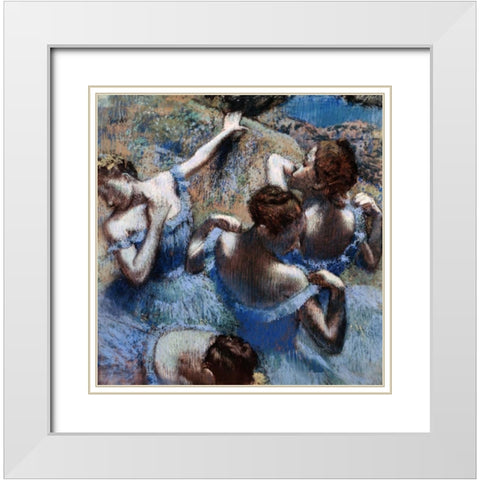Blue Dancers - Les Danseuses Bleues White Modern Wood Framed Art Print with Double Matting by Degas, Edgar