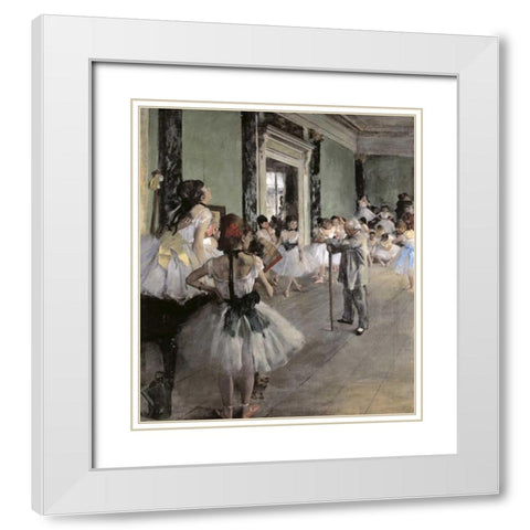 Dance Class White Modern Wood Framed Art Print with Double Matting by Degas, Edgar