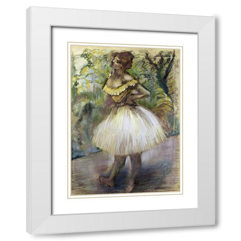 Dancer In Yellow White Modern Wood Framed Art Print with Double Matting by Degas, Edgar